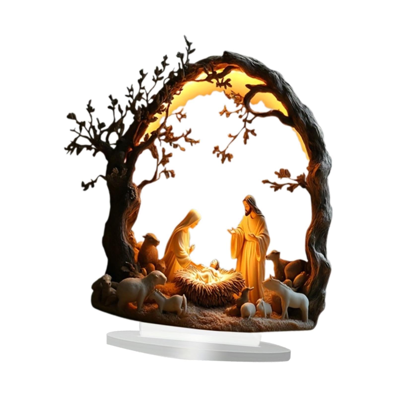 jojomis Acrylic Jesus Nativity Scene Ornament – 2D Tabletop Centerpiece for Home, Office, Shelf Decor, Christmas Desktop Decoration, 23cm Creative Religious Collectible