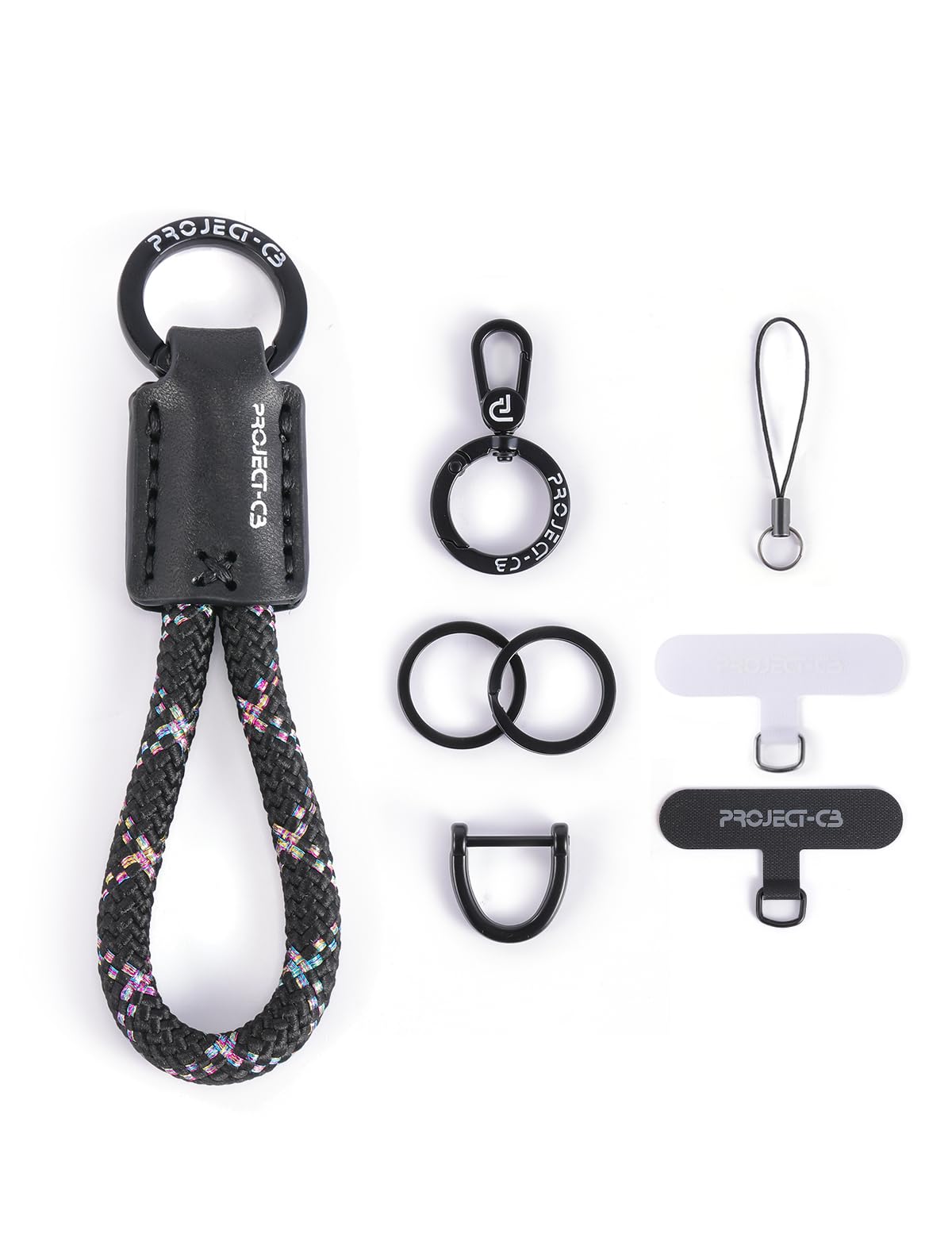 project-cb Phone Finger Ring Strap 1,Tether Tab 2,Phone Lanyard,Key Chain,Phone Accessories(VibrantNoir-B)