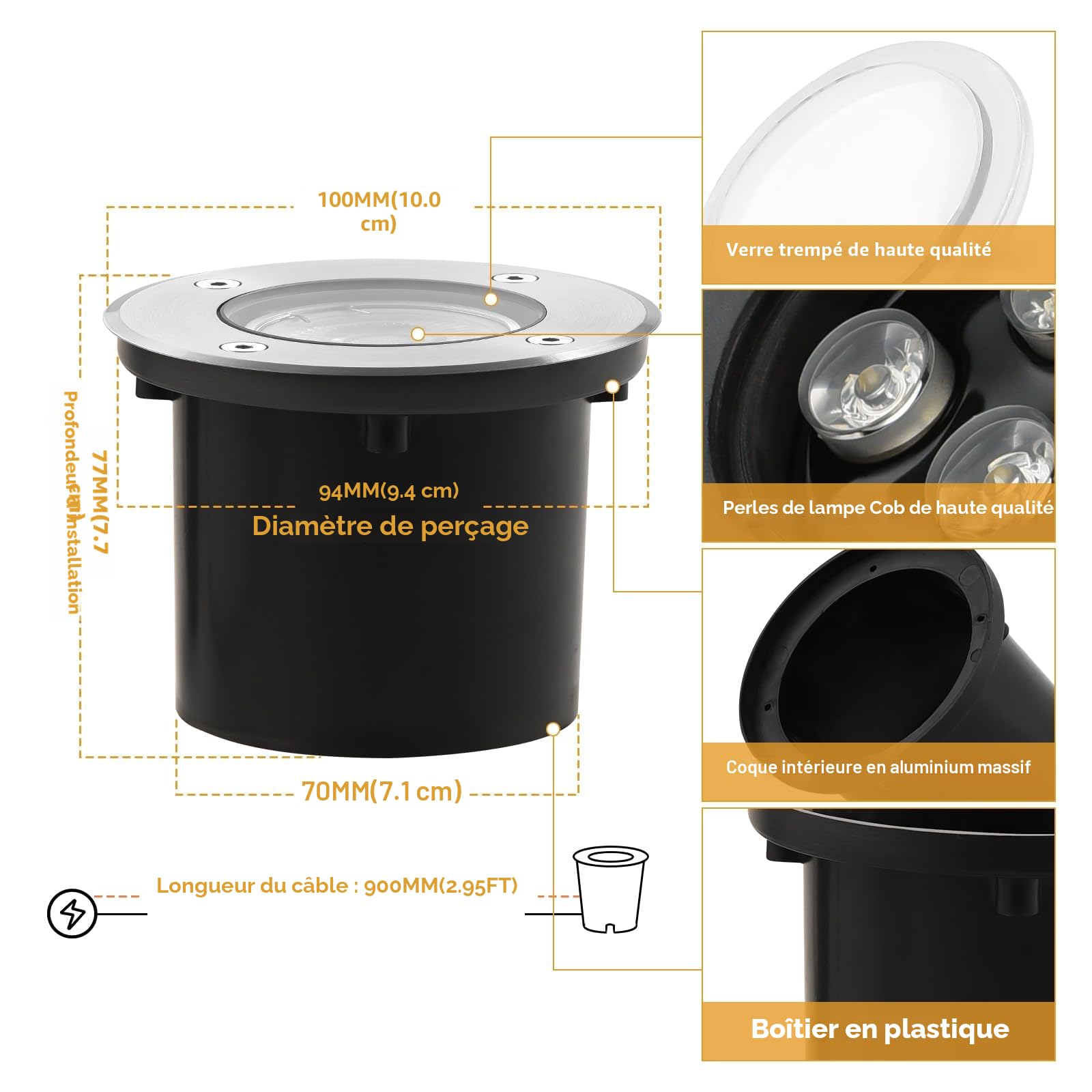 Dailyart Spot Encastrable Exterieur, 4 Pack Spot Led Encastrable Exterieur 3W IP67 Spot Terrasse Exterieur Encastrable 280 Lumen, Éclairage pour Chemins pour Allée de Balcon de Jardin, 3000k 230v