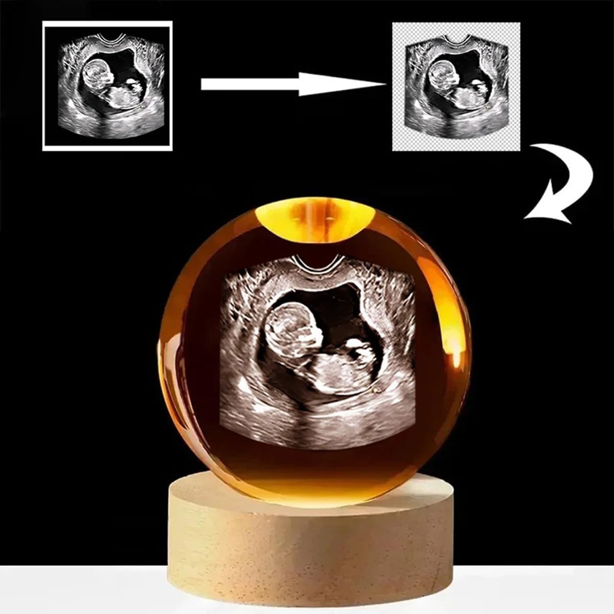 Custom Ultrasound Crystal Ball Lamp – Personalized Baby Sonogram Keepsake Gift, Pregnancy Reveal, Baby Shower Present, Nursery Night Light (6CM)