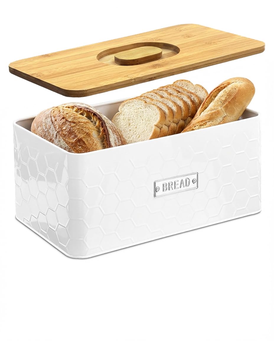Vensovo Large White Metal Bread Box