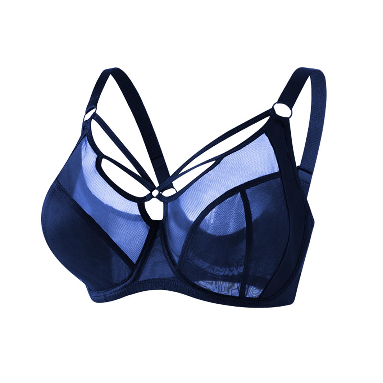 RFAGDS Full Coverage Minimizer Lace Underwire Bras for Women Unlined Mesh See Through Support Plus Size Plunge Bra Blue