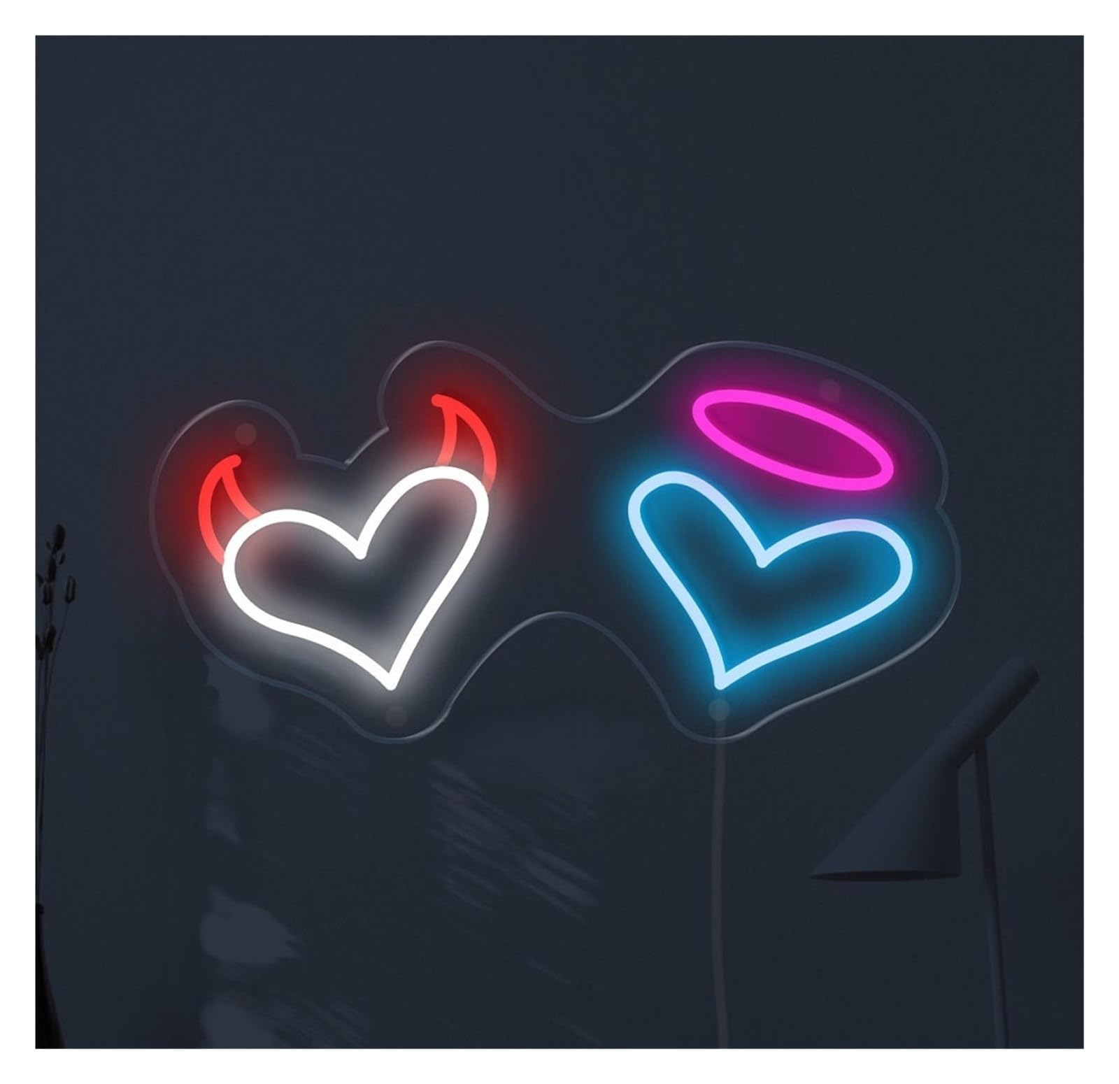 Rongch Style C Hanging Art Signs Angel And Devil Hearts Neon Sign Gameroom Bedroom Bar Livingroom Birthday Party Wall Decoration 48Cm