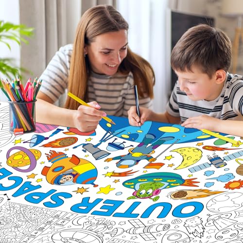 Image of Outer Space Giant Coloring Poster for Kids 30 x 72 Inch, Space Large Coloring Poster Tablecloth, Outer Space Themed Color-in Activities Games for Kids School Classroom Home Party Supplies Decorations
