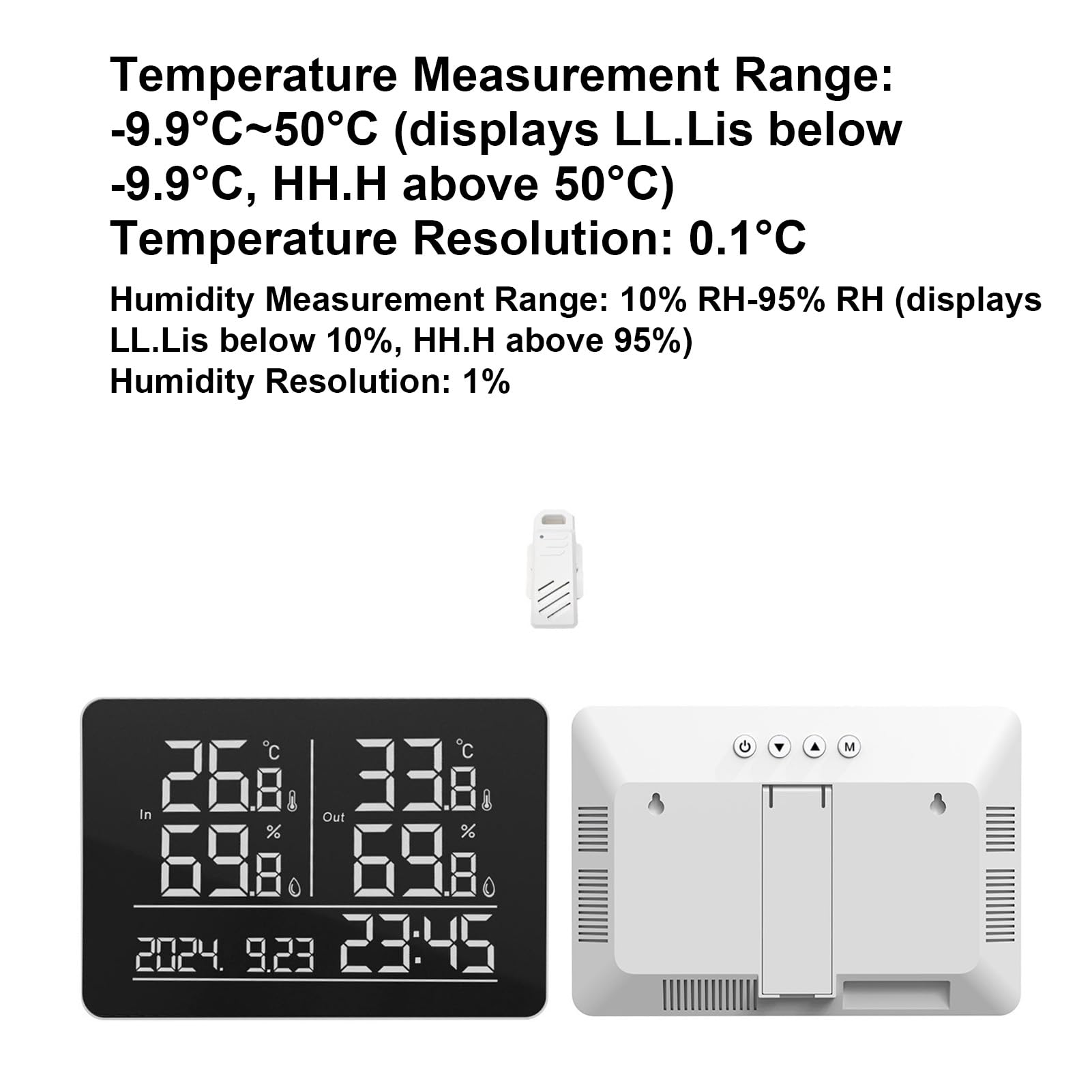 Termometro Igrometro Wireless per Interni Ed Esterni, Monitor Temperatura e umidità con Portata 500 Ft USB, for Casa e Giardino