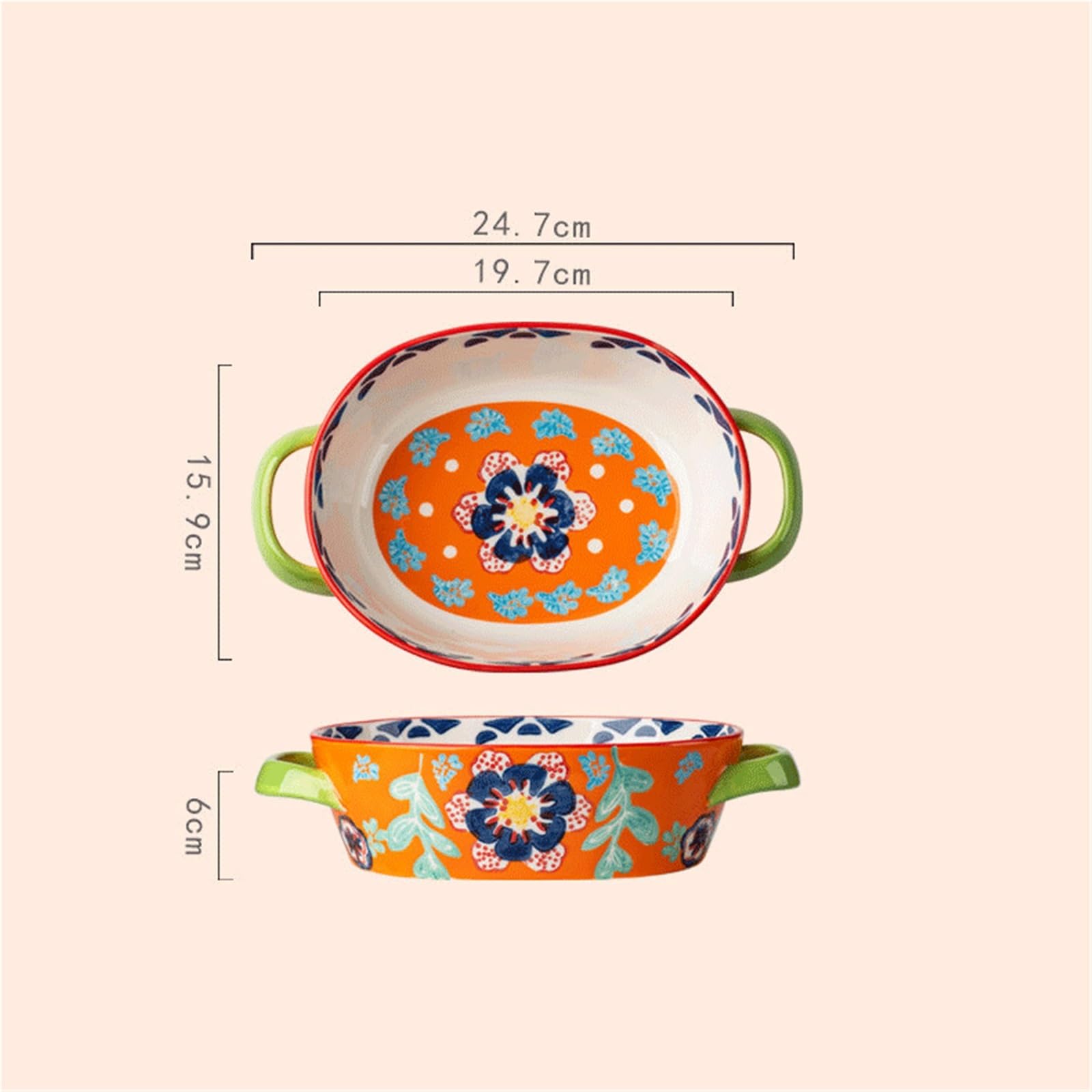 Versátil Fuentes for hornear de cerámica bajo glaseado con dos asas