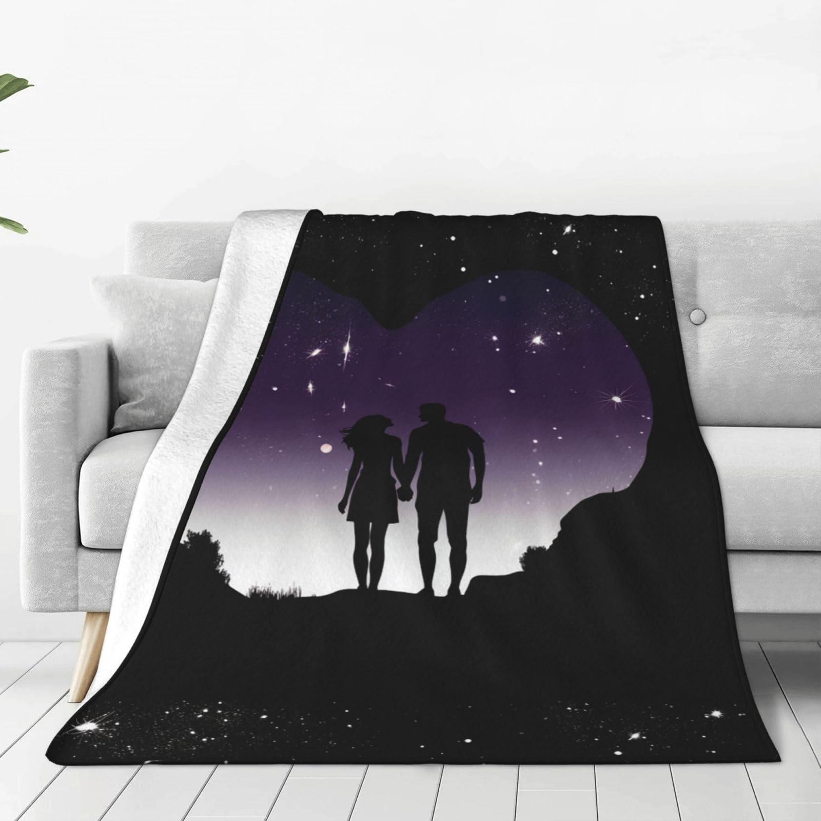 Space Silhouette Couple Throw Blanket for Couch, Plush Fuzzy Soft Flannel Blankets and Throws for Sofa, 80"x60" Bed Blankets for Travel Camping Chair, All Season Warm Fleece Blanket