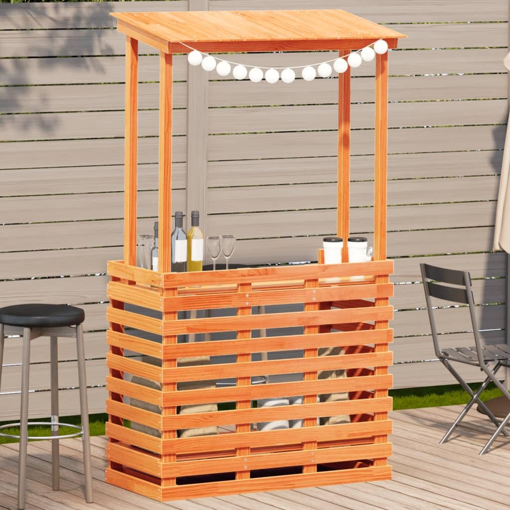 vidaXL Gartenbar, Gartentheke mit Dach Ablage, Bartisch Stehtisch Tresentisch für Garten, Theke Bar Tresen Gartenmöbel, Braun Massivholz Kiefer