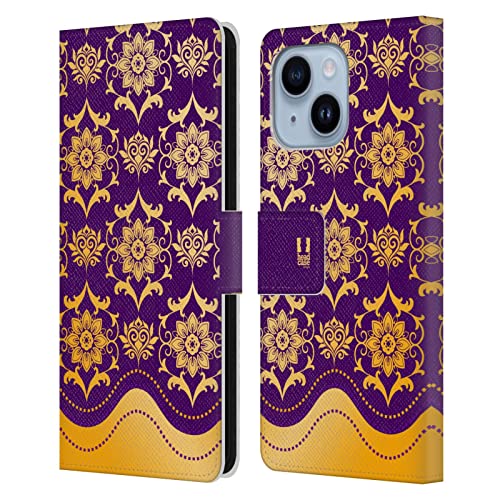 Étui Portefeuille iPhone 14 Plus pour Sorties et Bureau Style Baroque Violet Head Case Designs