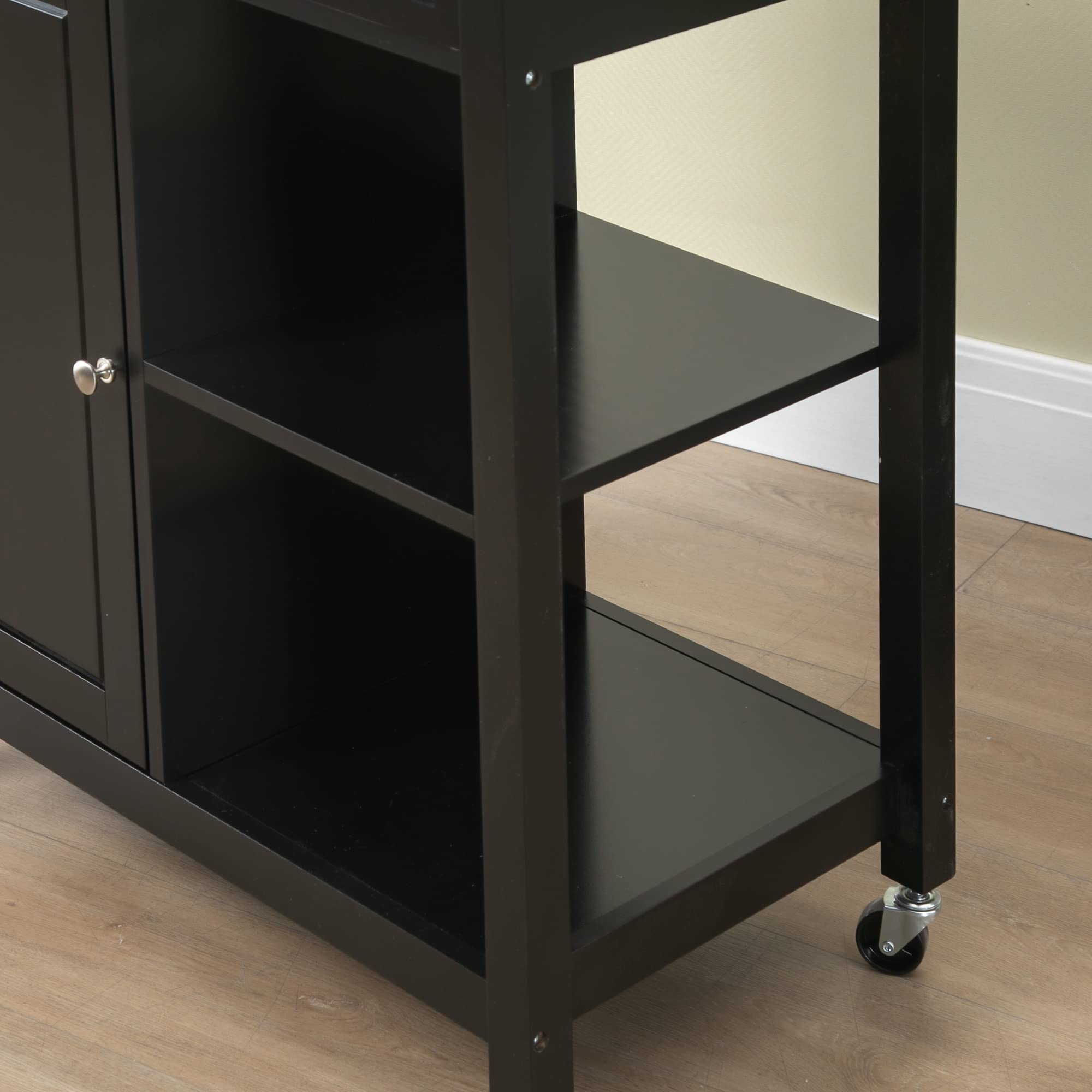 HOMCOM Carrello da Cucina in Legno con Cassetto, Armadietto e Ripiani, Carrellino Portavivande con Ruote, 83x45x88cm, Nero