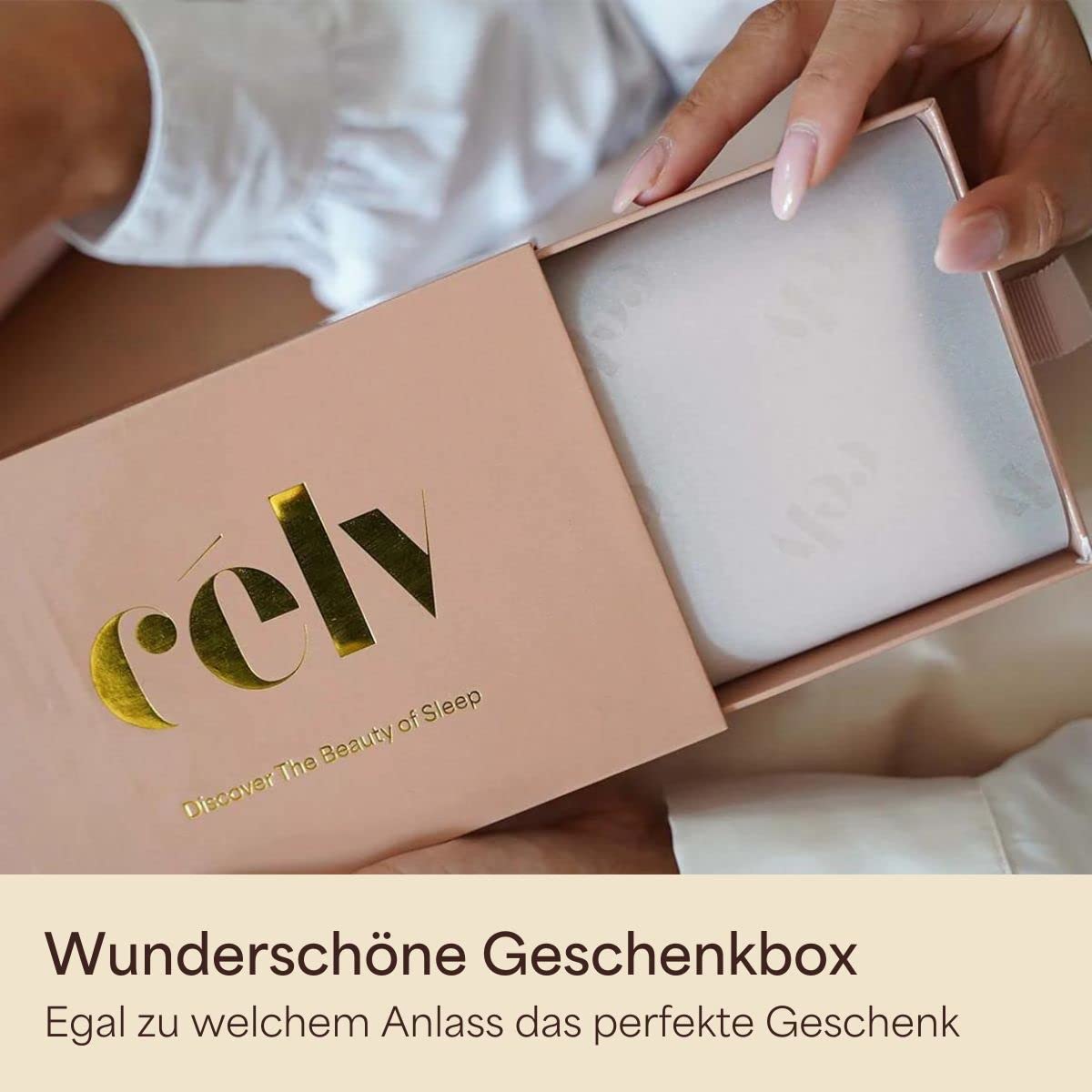 célv Luxus Seide Kopfkissenbezug/Kissenbezug mit verstecktem Zipper/Kissenhülle aus 100% Maulbeerseide / 1 Stück / 22 Momme/Geschenkverpackung MEHRWEG (40 x 80 cm, Rose Gold)