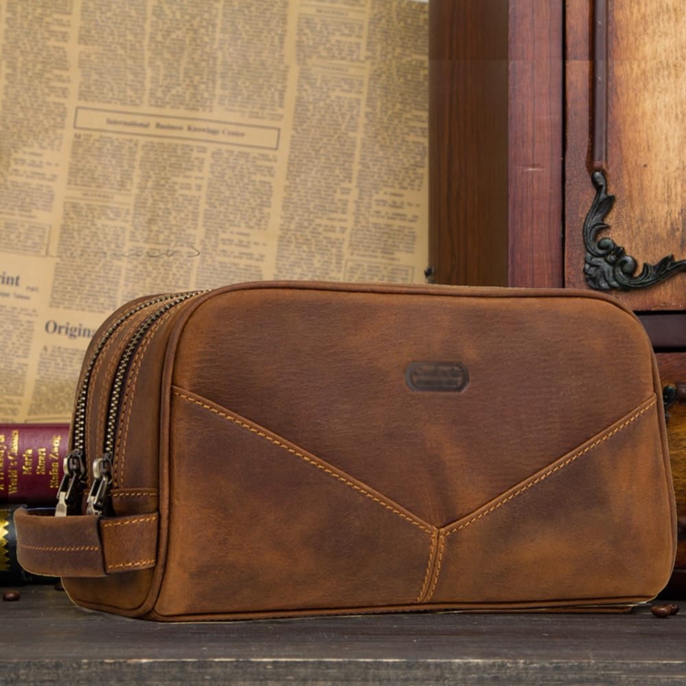Leder-Rasiertasche für Herren, Leder-Kulturbeutel, Leder-Kulturbeutel für Herren, Kulturbeutel, Reise-Kulturbeutel, Hygiene- und Pflegeset, C, 26*12*13.5cm