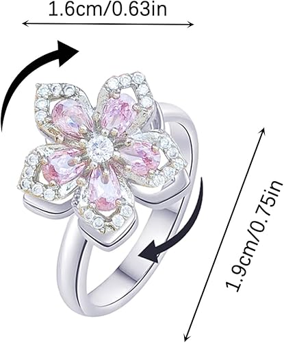 Vista 36 de Sunflower Ring Spinning Fidget Rings for Anxiety Open Adjustable Spinner Sun Ring Creative Relieving Stress Rotating Jewelry Color plateado.