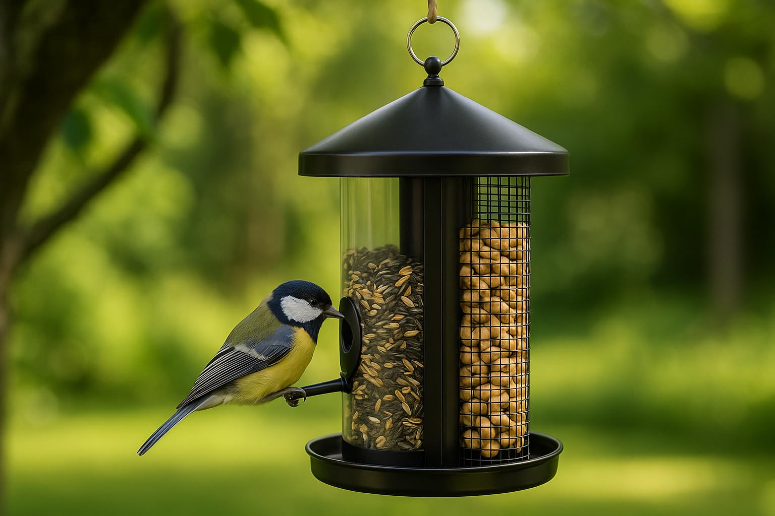 Image secondaire de Mangeoire Extérieure pour Oiseaux Eira Noir - 31 cm en Métal et Polycarbonate