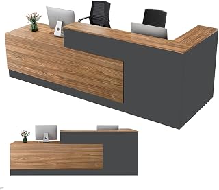 L-Shaped Reception Desk with Counter and Lockable Drawers and Storage,Modern Front Desk Reception Counter for Checkout, Lobby, Beauty Salon(L-Walnut & Graphite Finish, 94.49inx39.4inx39.4in)