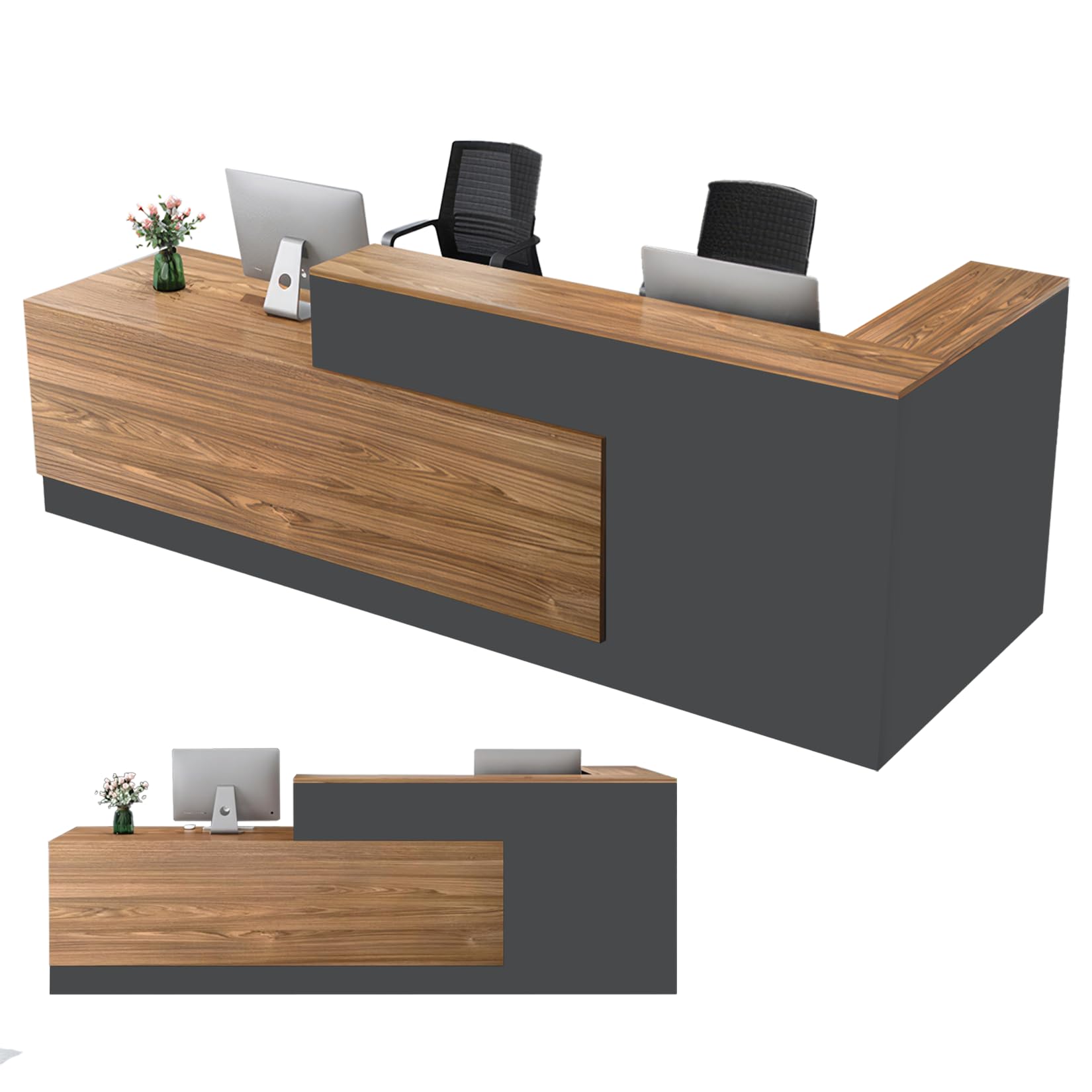 JYUREO L-Shaped Reception Desk with Counter and Lockable Drawers and Storage,Modern Front Desk Reception Counter for Checkout, Lobby, Beauty Salon (