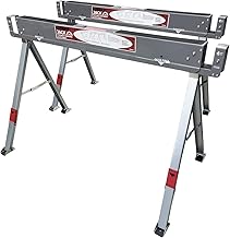 LUMBER JACK Steel Folding Sawhorse Heavy Duty Twin Pack 1180kg Capacity Supports Slots for 2 x 4 Timber Includes Carry Handle & Non-Slip Pivoting Rubber Feet