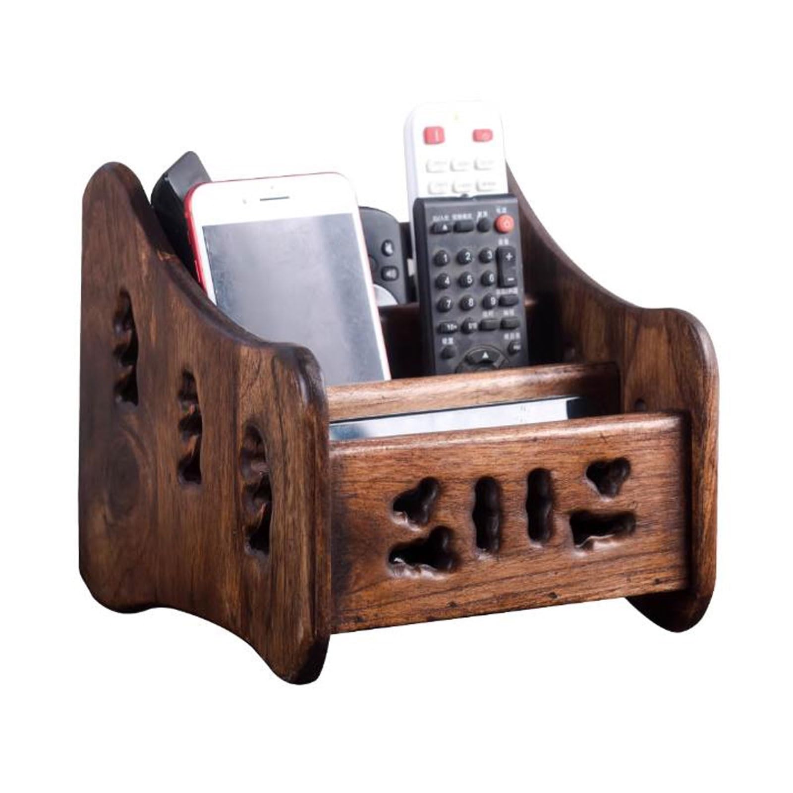 Porta Telecomandi Supporto for telecomando in legno massello, supporto for controller for lettore multimediale Organizzatore for telecomando TV Caddy Box Vassoio Home Office Scrivania Comodino Organiz