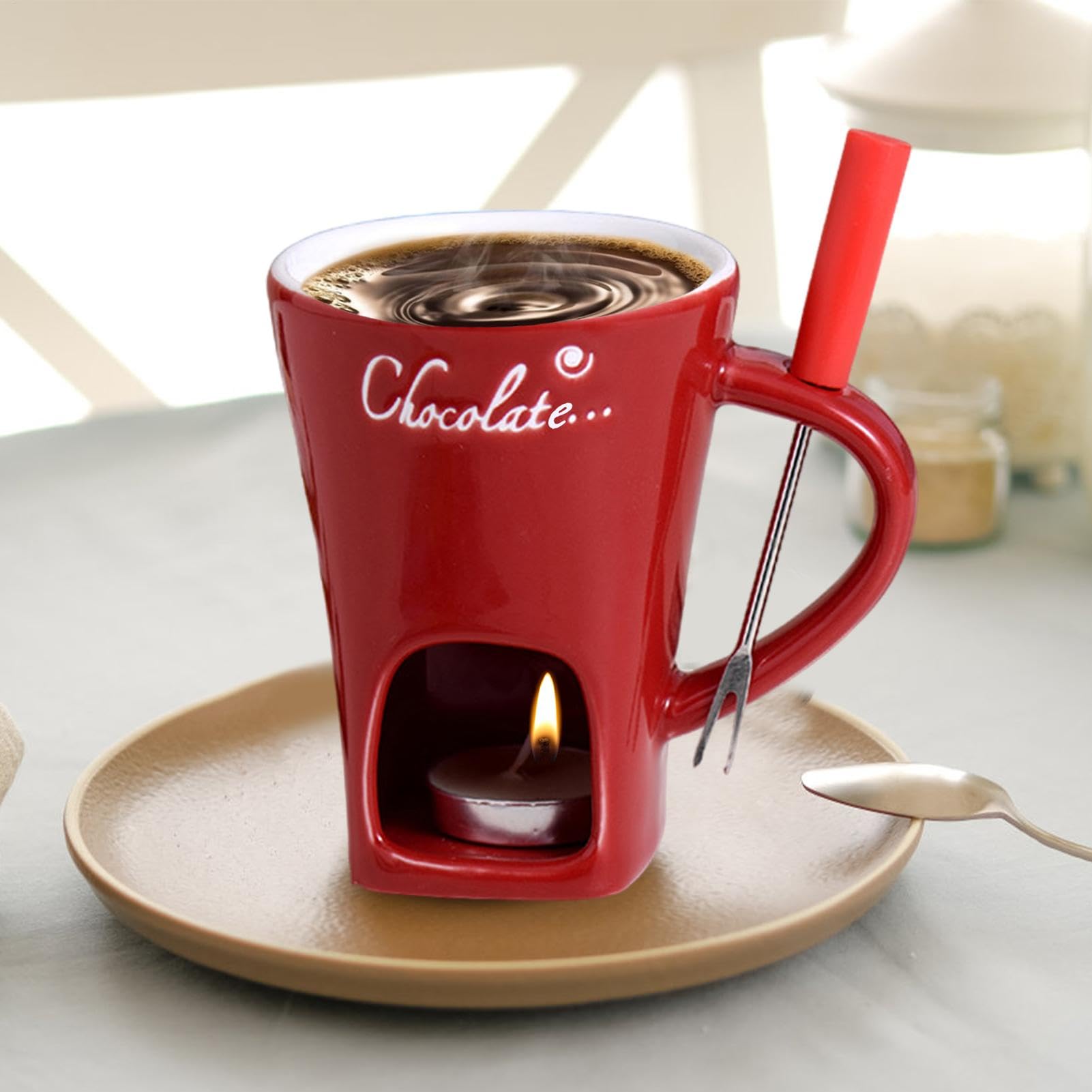 Taza de chocolate para derretir olla caliente, taza de fondue de chocolate, taza de cerámica para fundir olla caliente, taza de fondue con las velas de té incluidas para crear un ambiente acogedor