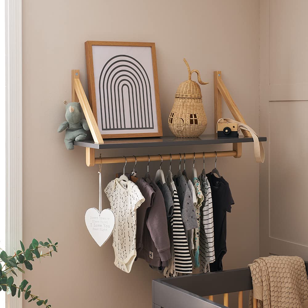 Maya Wall Shelf, Slate and Natural Wall-Mounted Nursery Storage Shelf for Baby Essentials, Books and Toys