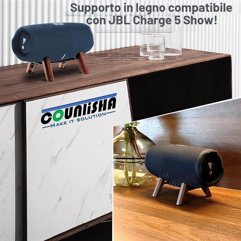 Supporto in vero legno compatibile con JBL Charge 5 6 altoparlante portatile, stabile in legno robusto utilizzato per Charge 4 3 Flip 6 5 4 (noce)