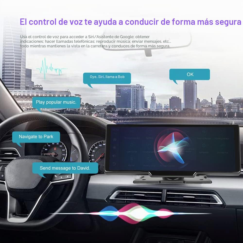 【2024】 CAMECHO 9,36'' Carplay Inalambrico & Android Auto, Pantalla Coche con Dash CAM Frontal 1080P, Portátil Pantalla Coche Car Play Radio Receptor con Mirror Link/Bluetooth/GPS/SIRI/FM/AUX