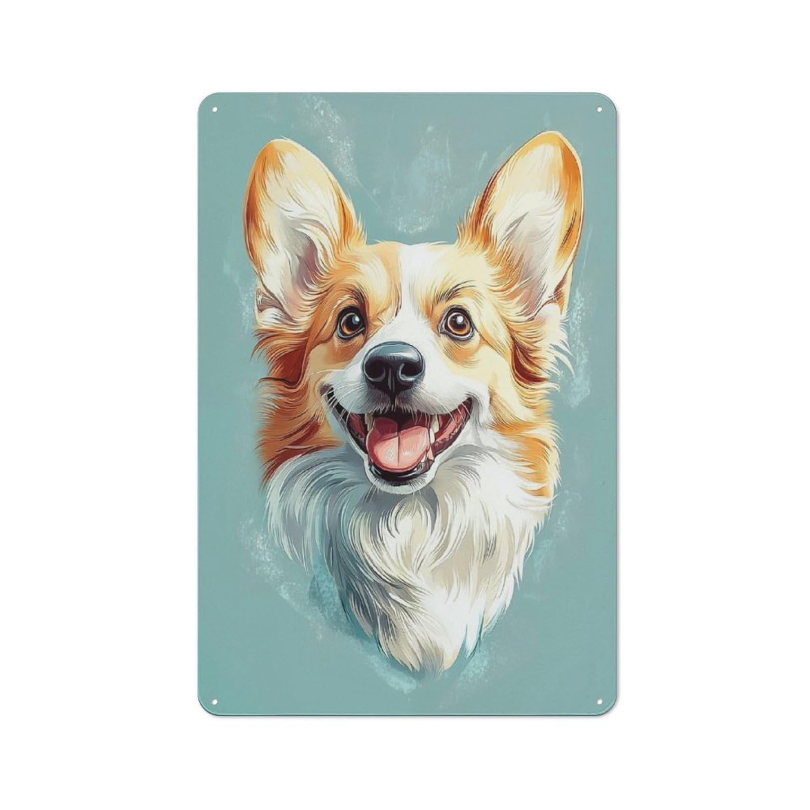 Junmoney Style-18-1 Rustic Tin Sign 30X20cm Featuring Welsh Corgi Portrait For Bar Or Restaurant, Seasonal Metal Wall Decor For Autumn Interiors