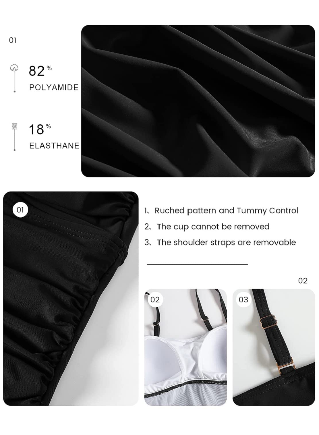 Yutdeng Trajes de Baño Mujer 2 Piezas Tankini Bandeau con Tirantes Desmontable Bañador sin Tirantes Bikini Push Up con Tanga Tankinis Mujer Tallas Grandes Bañador Vientre Plano