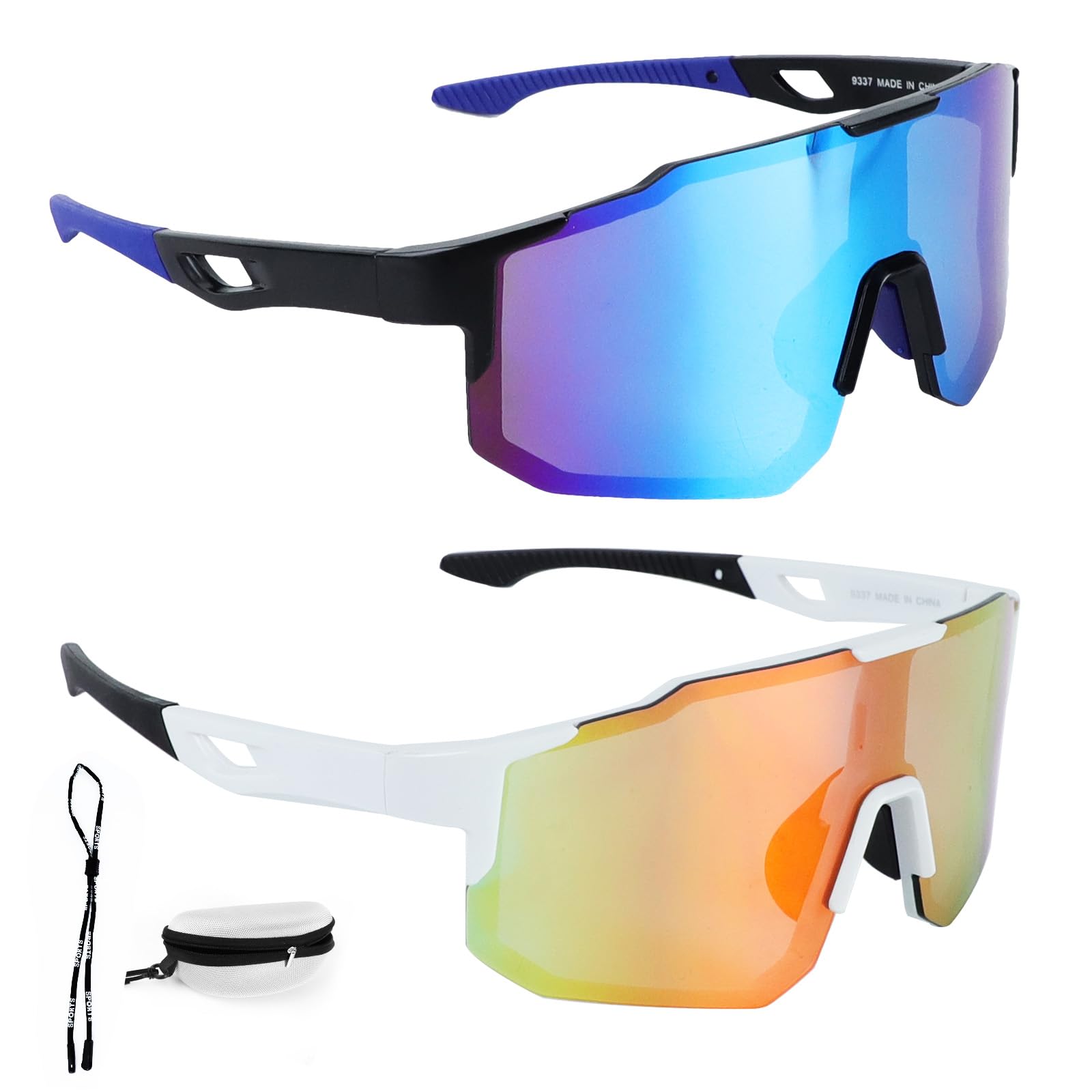 HEDMON 2 Piezas Gafas de Sol Deportivas, Gafas de Ciclismo para Hombre Mujer, Protección UV400 Gafas Running Hombre, Gafas Ciclismo Ideal para Andar en Bicicleta, Correr, Escalar, Camping