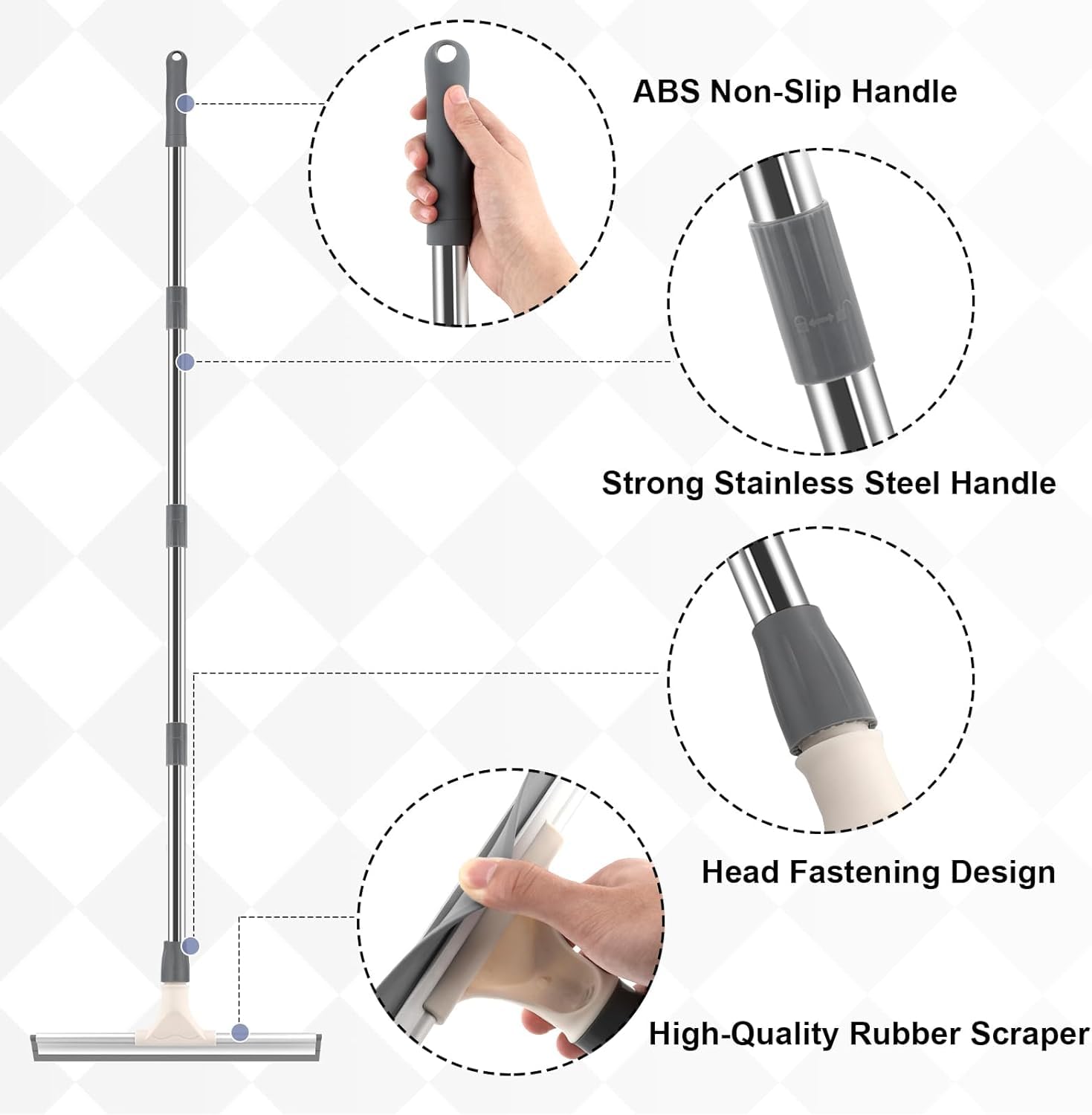 Spazzola per pavimenti con manico lungo 137 cm, setole rigide 2 in 1 per doccia con lavavetri, pulisce cucina, parete, piastrelle, malta, vasca e