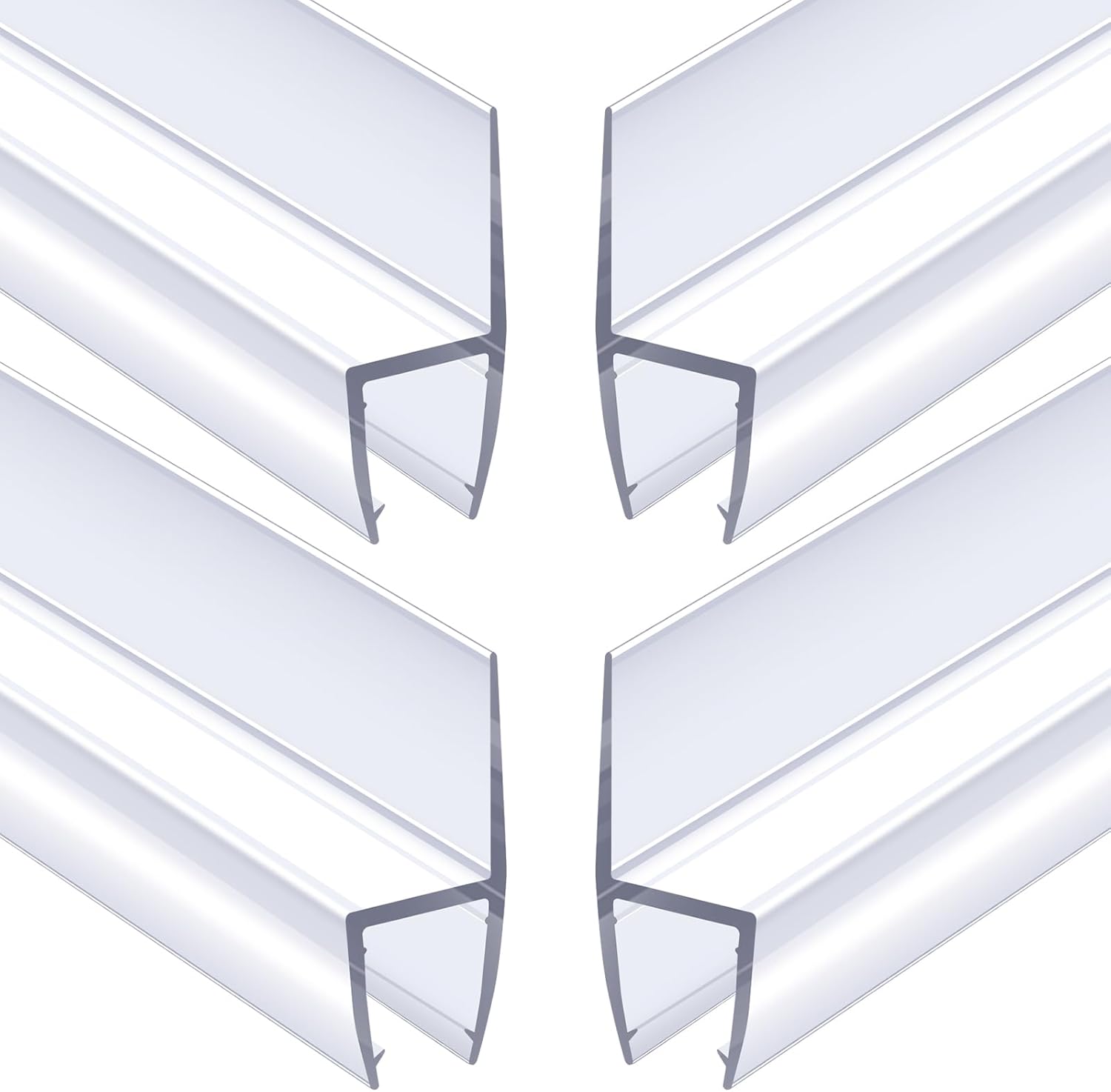 4 Pack Shower Glass Door Side Seal Strip, 156 Inch Total Length Frameless Shower Door Seal, Shower Door Bottom Seal, Vertical H-Type Glass Door Seal Stop Shower Leaks(Side Seal,1/4 /6mm)