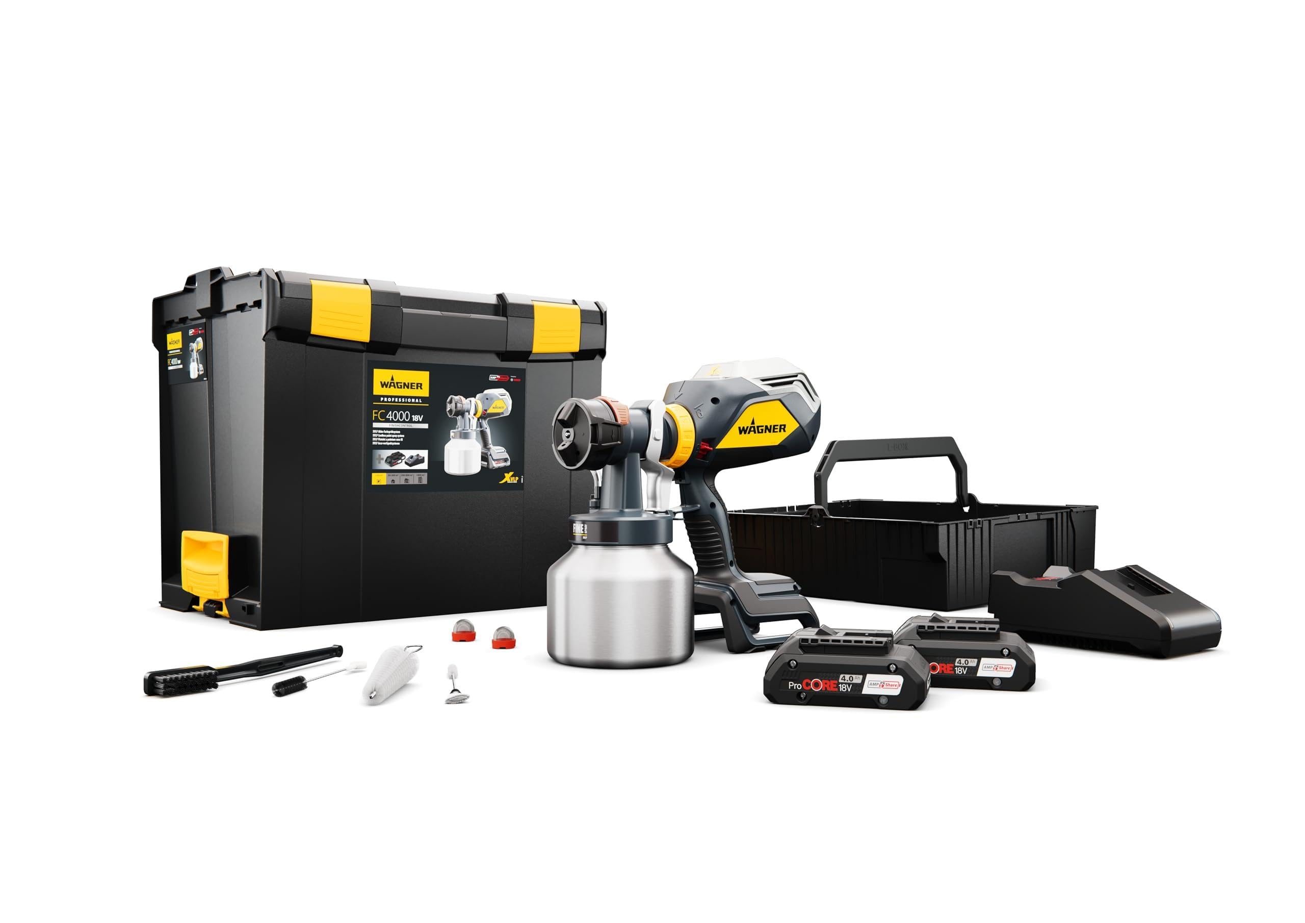 Wagner Finishcontrol 4000 Pro 18V Cordless Paint Sprayer Kit 2 X 4.0Ah In Black