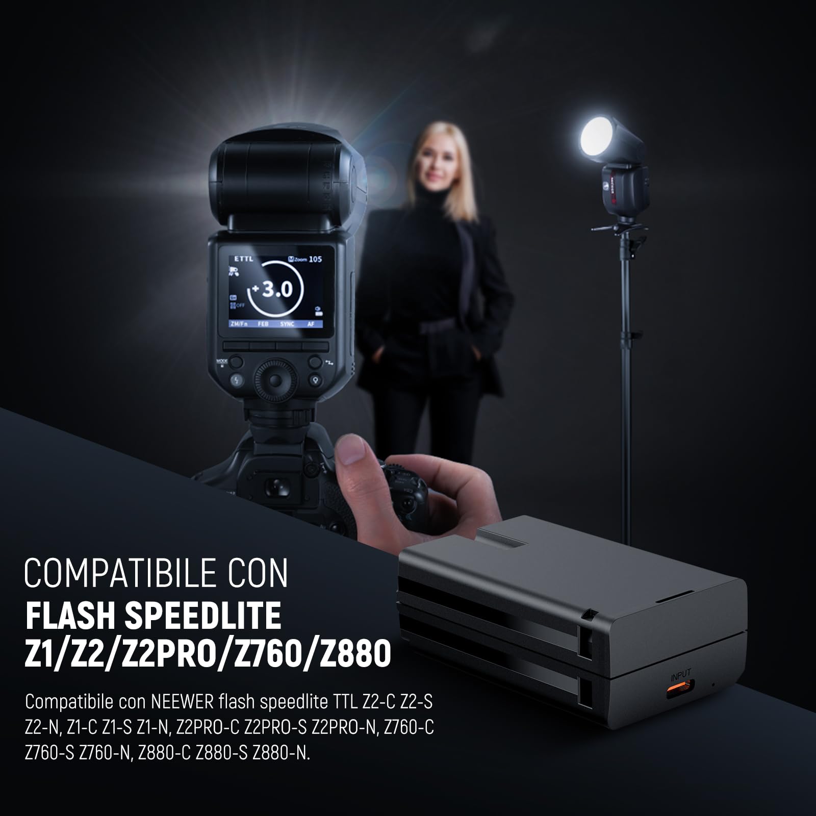 NEEWER 7.2V/3000mAh Batteria Ricambio agli Loni Litio per Speedlite Flash, Pacco Batteria per Z2PRO-C Z2PRO-S Z2PRO-N, Z2-C Z2-S Z2-N, Z1-C Z1-S Z1-N, Z880-C Z880-S Z880-N Speedlite Flash, NB-Z1 PRO