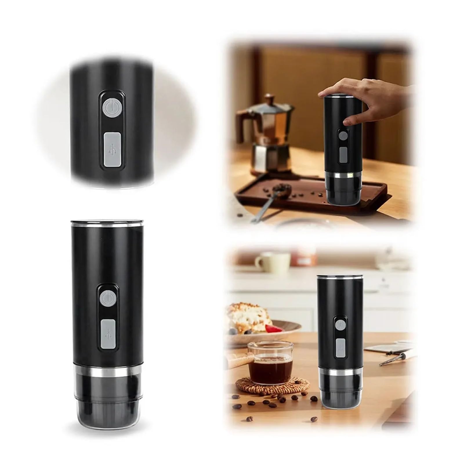 EDEDE Macchina da caffè Espresso Portatile, Caffettiera da Viaggio 3 in 1 Adatta for Capsule/Polvere Caffettiera elettrica for Campeggio, Viaggio, Camper, Escursionismo, Ufficio per Viaggi, Campeggio