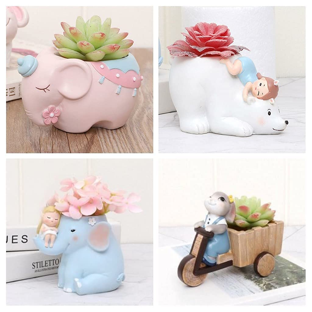 Sovincraft Handcrafted Resin Animals Creative Succulent Planter Ornamental Flower/Planting Pots for Home and Garden Without Plant - Pack of 4, Rs18 Size 10 * 8 * 8 Cm