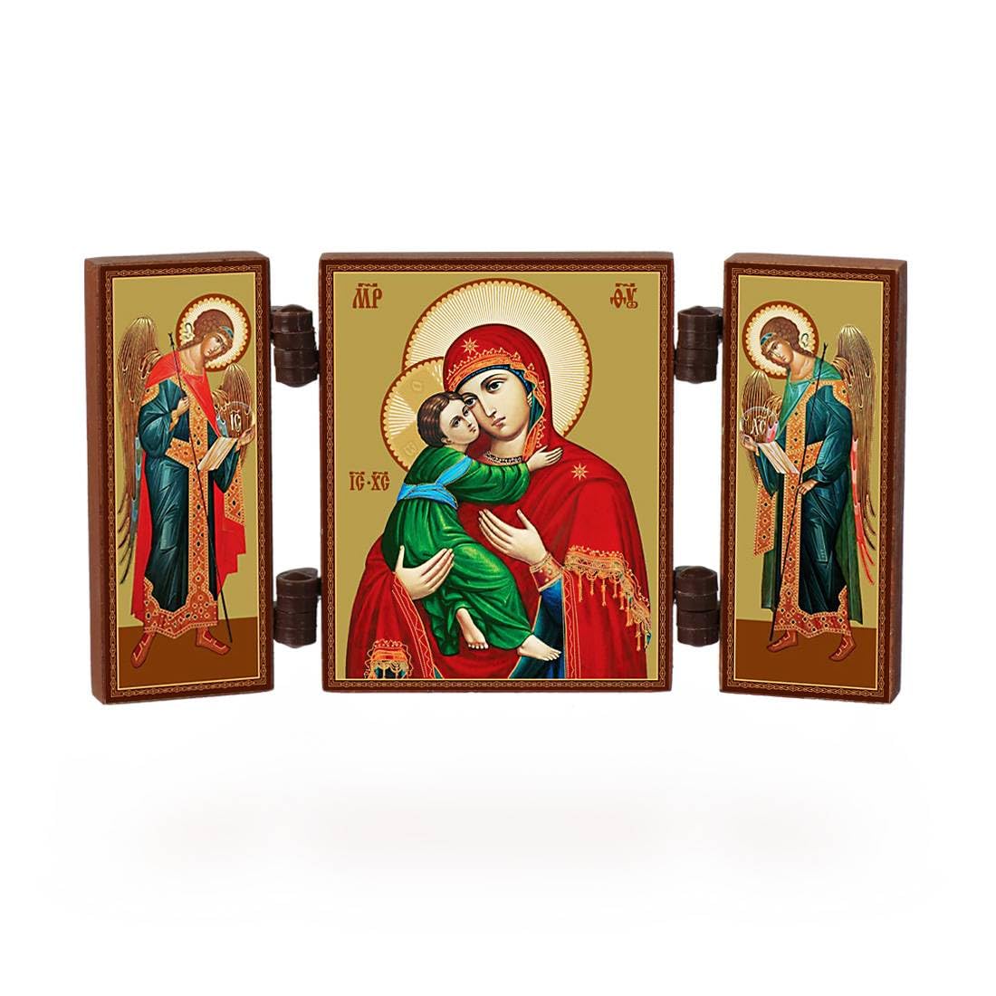 Nklaus Mother Of God Of Vladimir - Christian Icon Triptych - Small Travel Altar Wood 36160