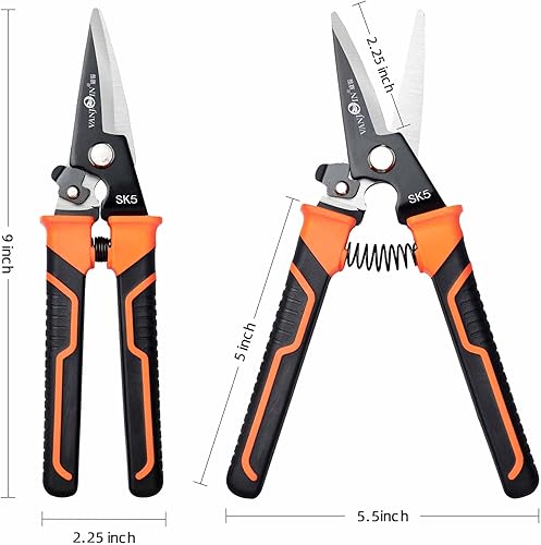 Miniatura 2 de Tijeras de alta resistencia, tijeras de corte de alfombras multiusos de 9 pulgadas con finamente dentadas, tijeras de acero con resorte para el