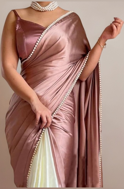 Womens Satin Half Half Collection Saree With Blouse Piece