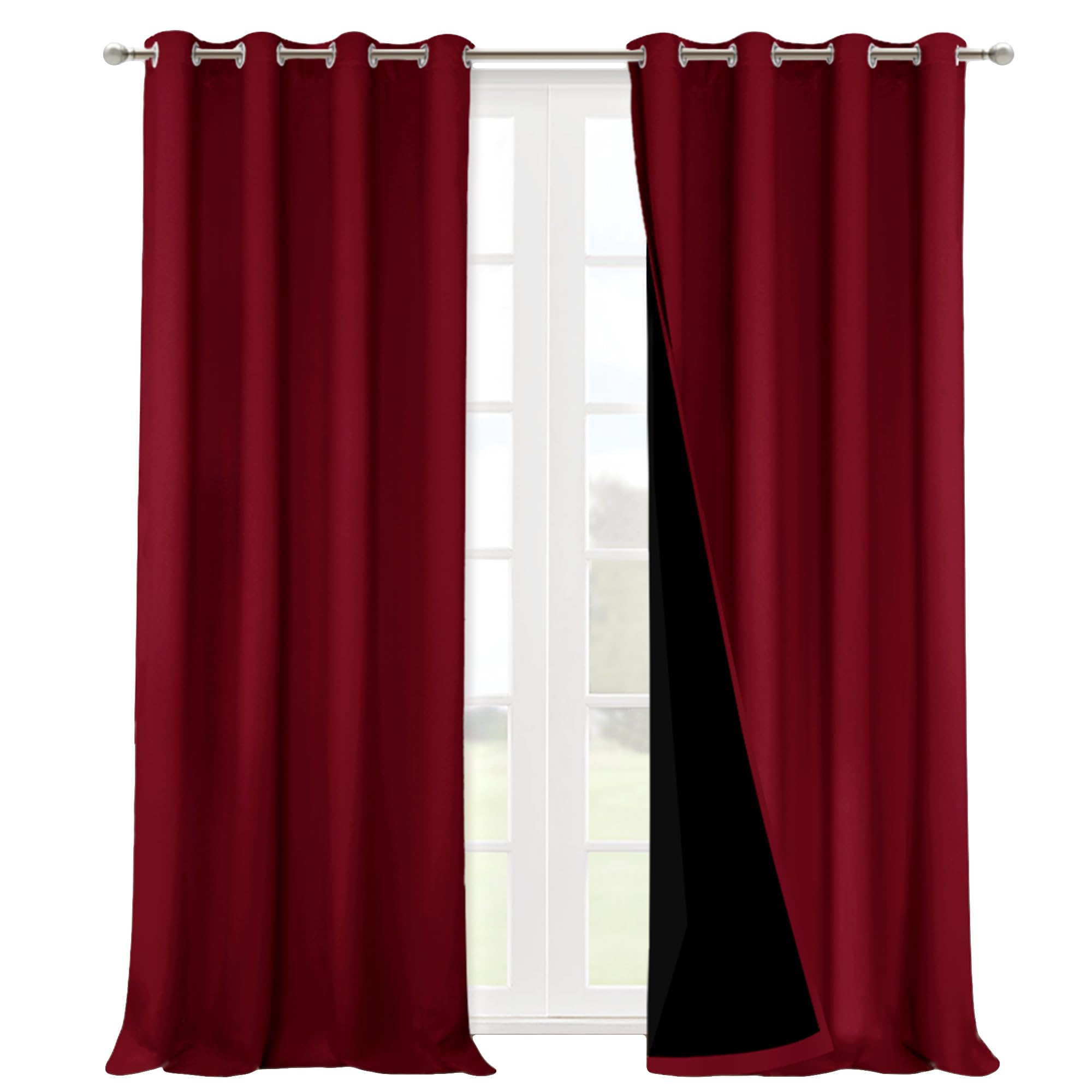 NICETOWN Truly Blackout Drapes for Living Room, Heavy-Duty Full Light Shading Curtain Set with Black Liner Backing for Villa/Hall/Dorm Window（Burgundy Red, Set of 2, 55 inches Wide x 96 inches Long