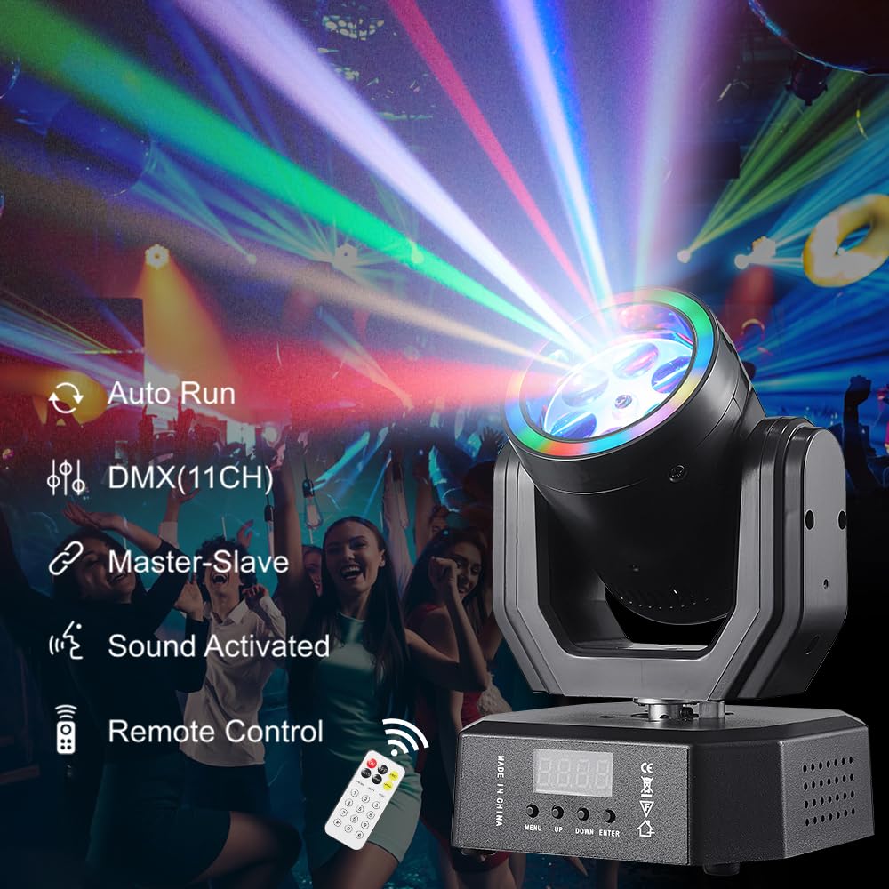 Mini luce a testa mobile, 30 W, luci a LED compatte per palcoscenico DJ, testa mobile occhi d'api con effetti aureola, telecomando/DMX512/controllo del suono per matrimoni, DJ party, discoteca