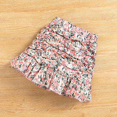 Patpat 2Pcs Toddler Baby Girl Skirt Outfit Sweet Long Puff-Sleeve Ribbed Tee And Floral Print Ruffle Skirt Set #TOP7