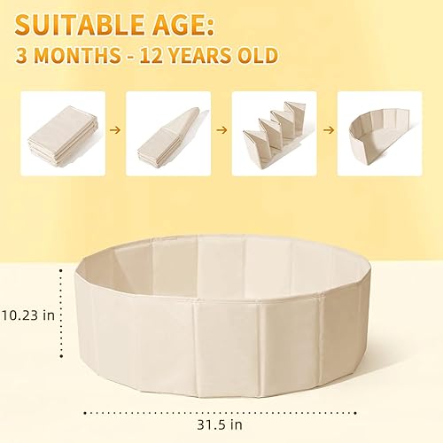 Miniatura 3 de Pisos de bolas beige de 31 pulgadas para niños pequeños, perros, gatos, tienda de campaña de juego para niños, corralitos de bolas plegables con