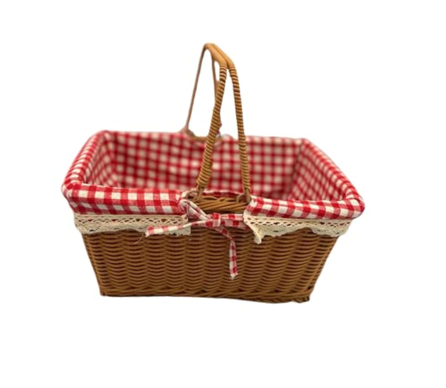 Picnic Basket Natural Rattan Ramdan Basket with Double Folding Handles | Easter Basket | Storage of Plastic Easter Eggs and Easter Candy | Organizer Blanket Storage | Bath Toy and Kids Toy Storage