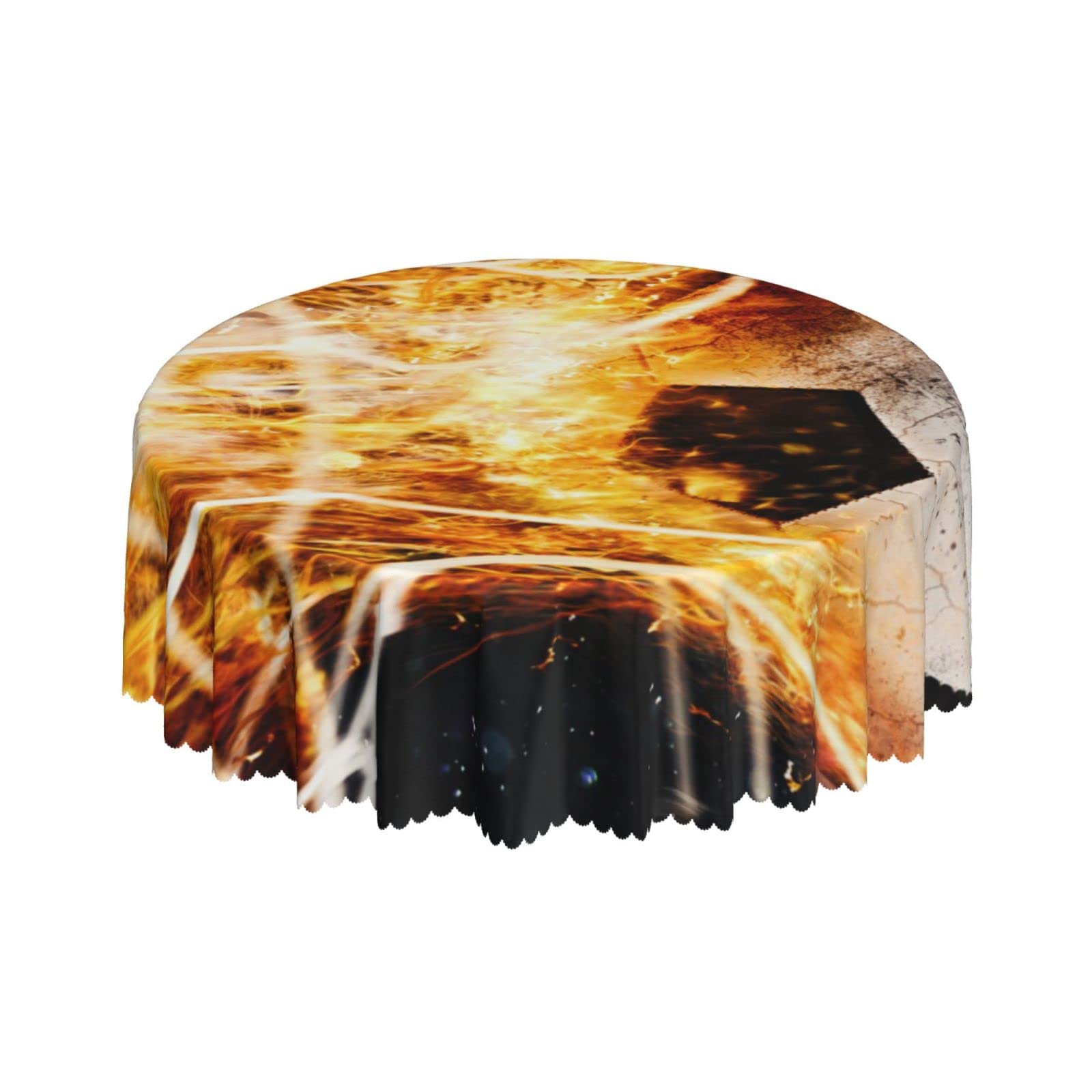 Lsjuee Flame Football Abstract Round Tablecloth 60 Inch Printed Washable Tablecloth for Dining Party Holiday Fall Home Decorative