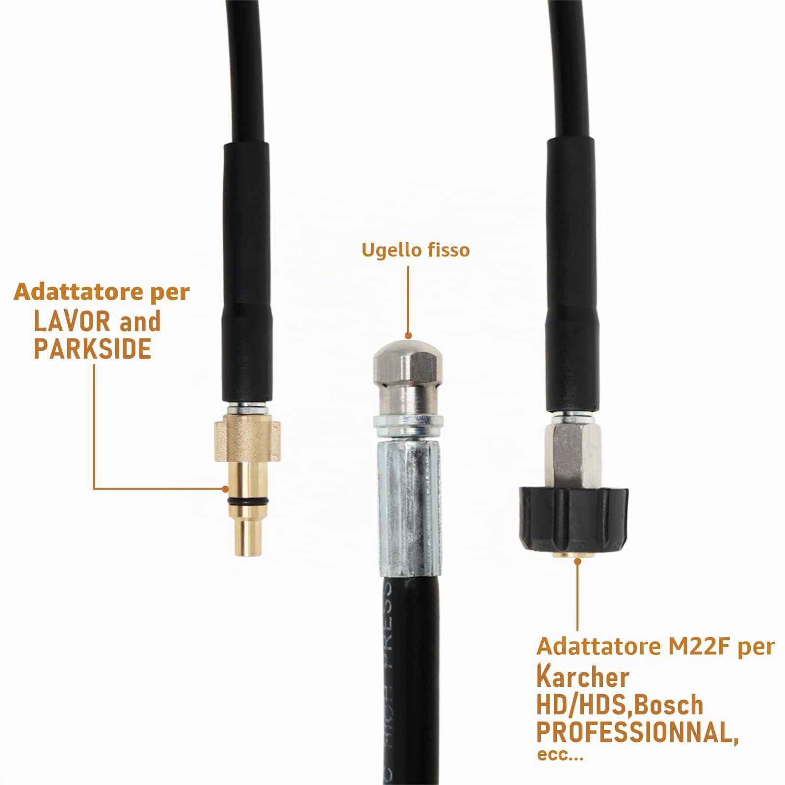 Gekufa Tubo Idropulitrice 30m, 200 bar inkl. Sonda Sturatubi per Idropulitrice Compatibile con Karcher, Parkside, Lavor, Bosch, Adatto per la Pulizia dei Tubi di Scarico