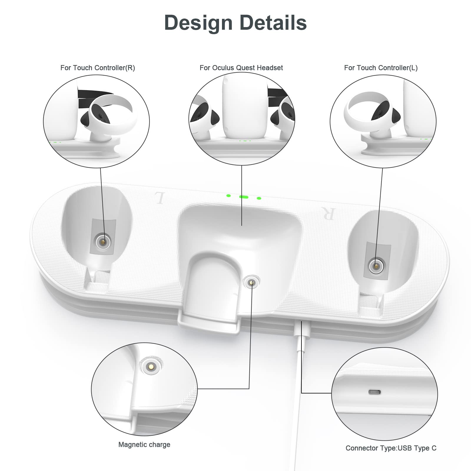 For Oculus Quest 2 VR Multifunctional Controller Charging Station, Multifunctional Cooling Base, Dual Charger Docking Station for Oculus Quest 2 VR Holder (White, Oculus Quest 2) JYS-OC006