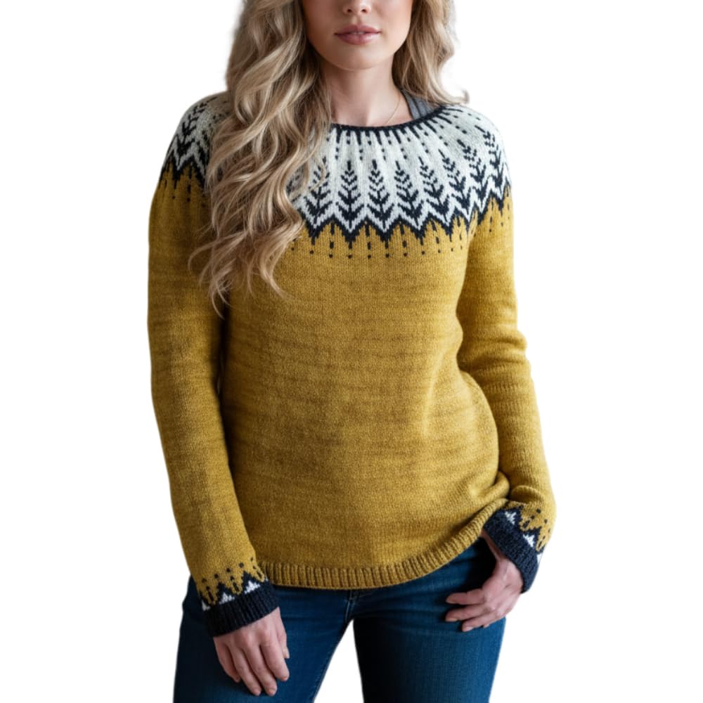 Womens Casual Fair Isle Color Block Crewneck Knit Sweater Fall Winter Long Sleeve Plus Size Pullover Jumper Tops
