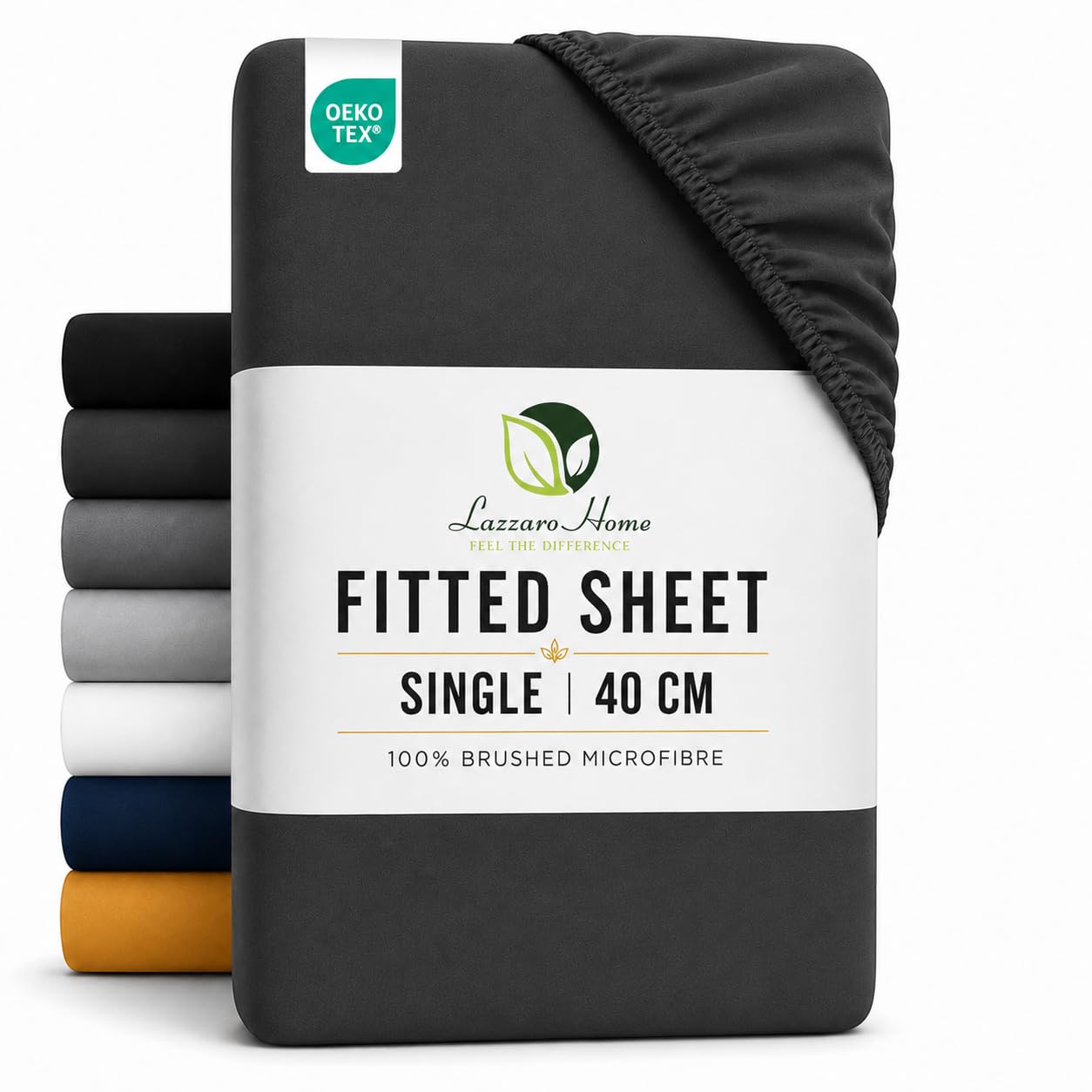 Lazzaro Single Fitted Sheet Extra Deep Pocket 40 cm (16 inches) Durable Elastic Bed Sheets - Premium Brushed Microfiber Single Bed Sheets - Ultrasoft Hypoallergenic Fade Resistant