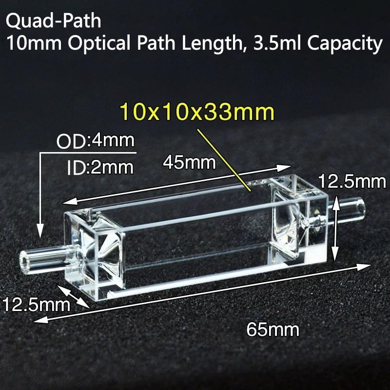 Cuvetta for celle a flusso al quarzo di alta qualità - Lunghezza percorso ottico 10 mm, capacità 3,5 ml, percorso doppio/quadruplo,1PC(Quad-Path 4mm Funnel)