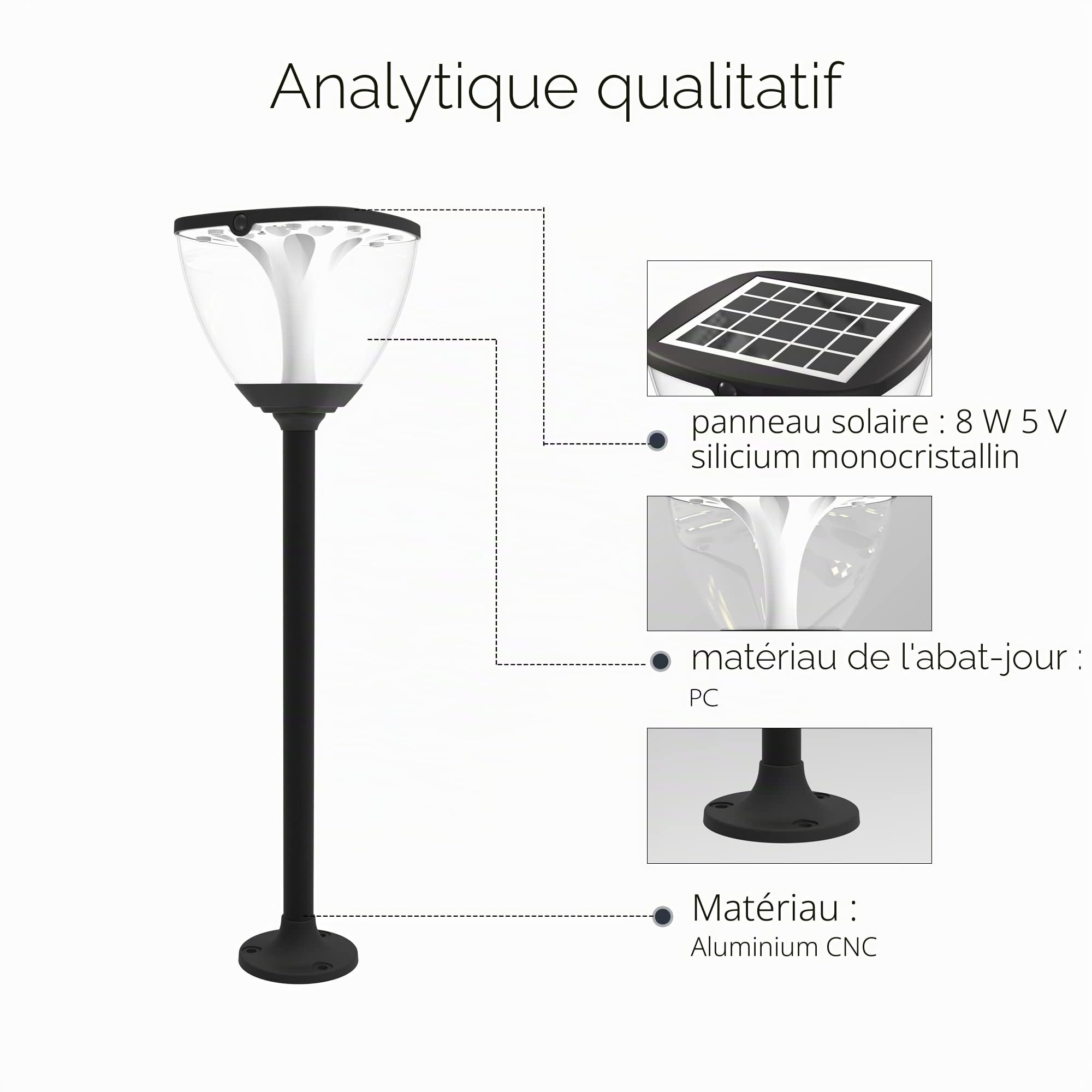 Lampe Solaire Extérieur Jardin, Étanche IP65 Sans Fil avec Batterie 2600mAh, Lumière Solaire Extérieur 3000-6000K Réglable en Aluminium, Éclairage pour Chemins, Borne Solaire
